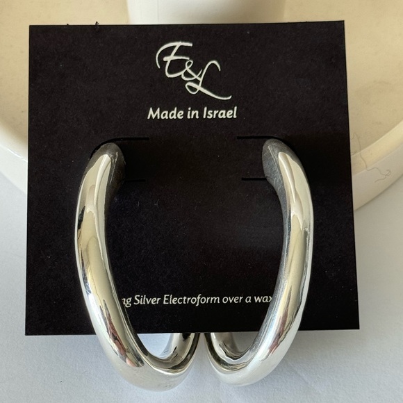 E&L Israel Sterling Silver Statement Long Hoop Electroform Earrings 2.5" long - Picture 8 of 13